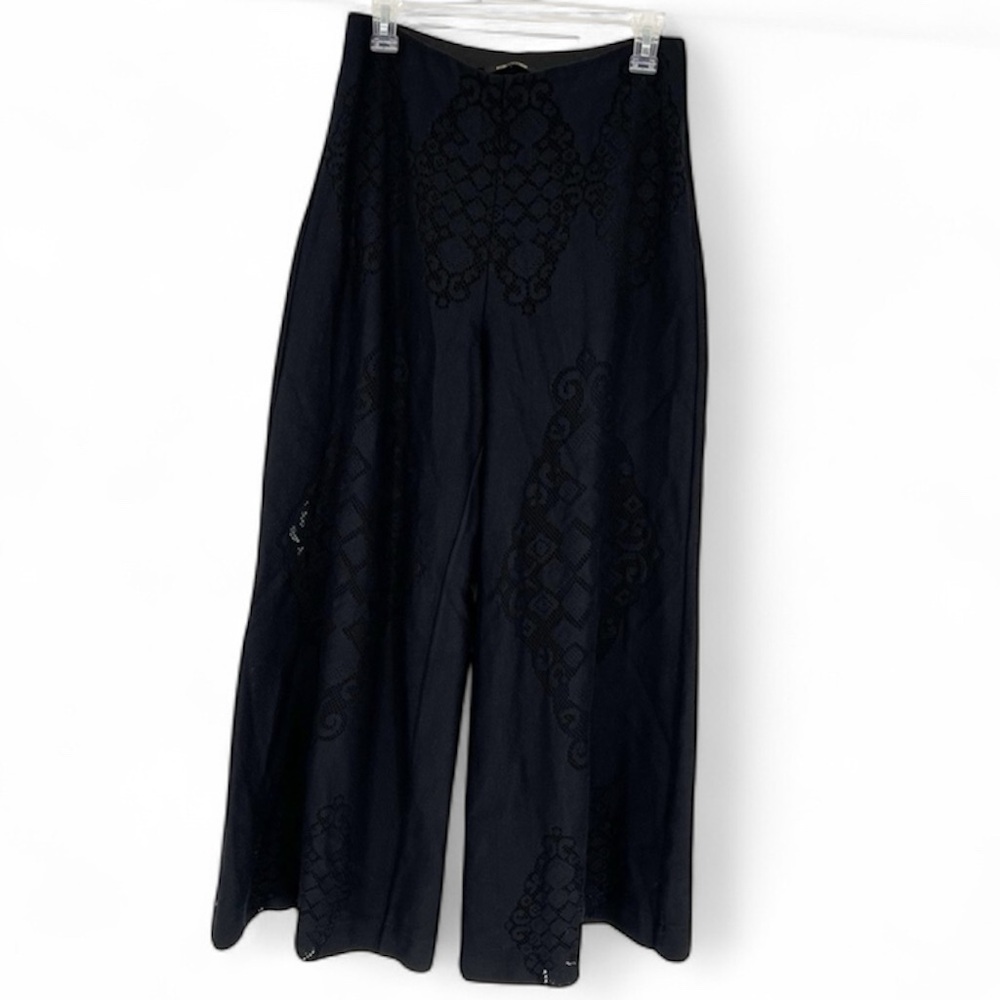 Kobi Halperin Black Eyelet Wide Leg Lined Black Pants Sz Small
